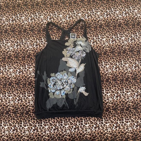 ꧁ floral sequin sleazy tank top ꧂ - Picture 1 of 7